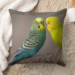 Coussin Image de deux perroquets personnalisée avec texte 