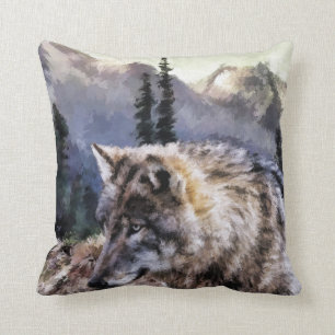 Coussin Image de région sauvage de loup gris