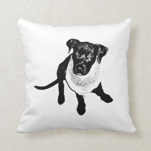 Coussin Image noire noire et blanche de chiot de