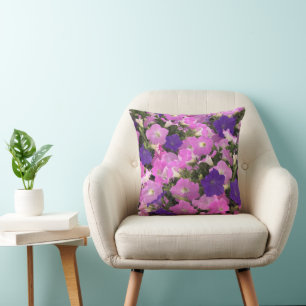 Coussin Image photo de fleurs de liseron roses et violette