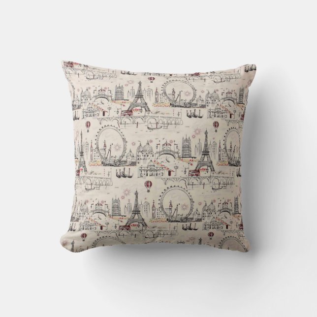 Coussin Images d'Europe noires et blanches vintages (Recto)