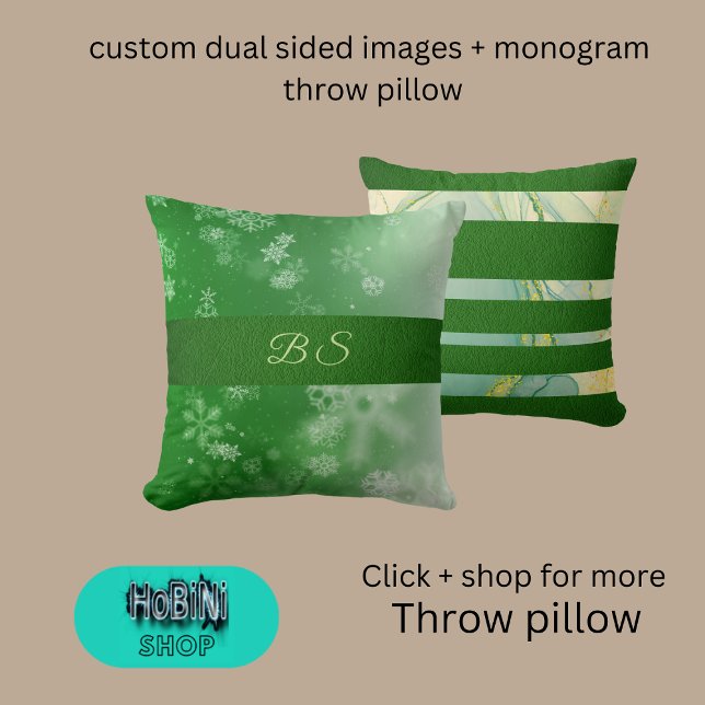 Coussin images recto-verso personnalisées + monogramme (custom dual sided images + monogram throw pillow)