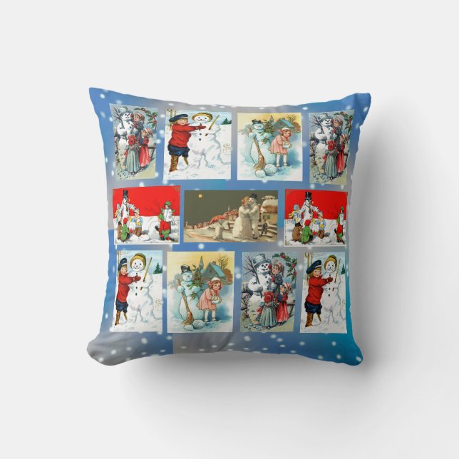 Coussin Images vintages de bonhomme de neige (Recto)