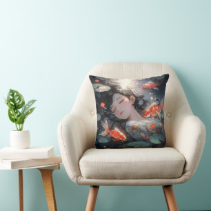 Coussin Imaginaire Anime Girl and Carps