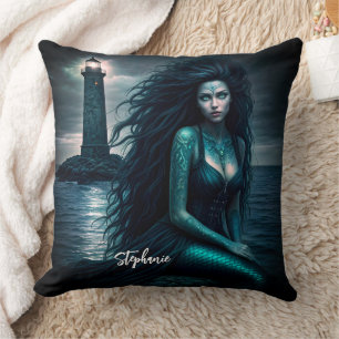 Coussin Imaginaire Belle sirène phare gothique de sirène