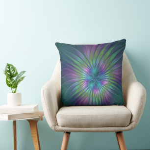 Coussin Imaginaire brillant coloré Fleur Abstrait Fractal 