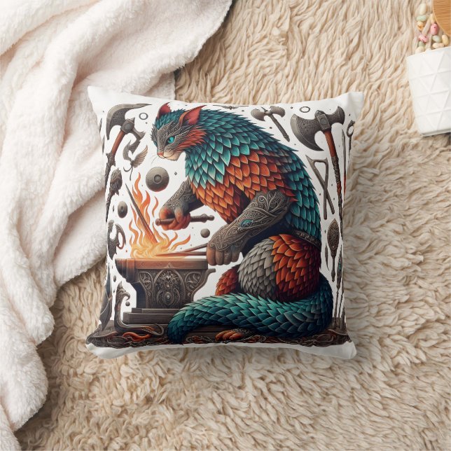 Coussin Imaginaire Chat Forging dans un atelier magique (Couverture)