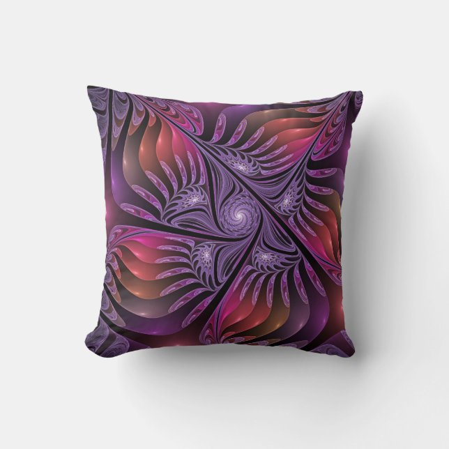 Coussin Imaginaire coloré Abstrait Trippy Violet Fractal (Recto)