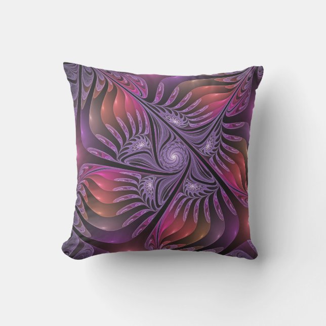 Coussin Imaginaire coloré Abstrait Trippy Violet Fractal (Recto)