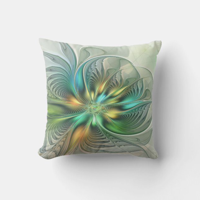 Coussin Imaginaire coloré Moderne Fleur Abstraite Fractale (Recto)