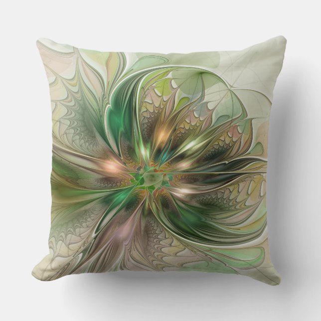 Coussin Imaginaire coloré Moderne Fleur Fractale Abstraite (Recto)