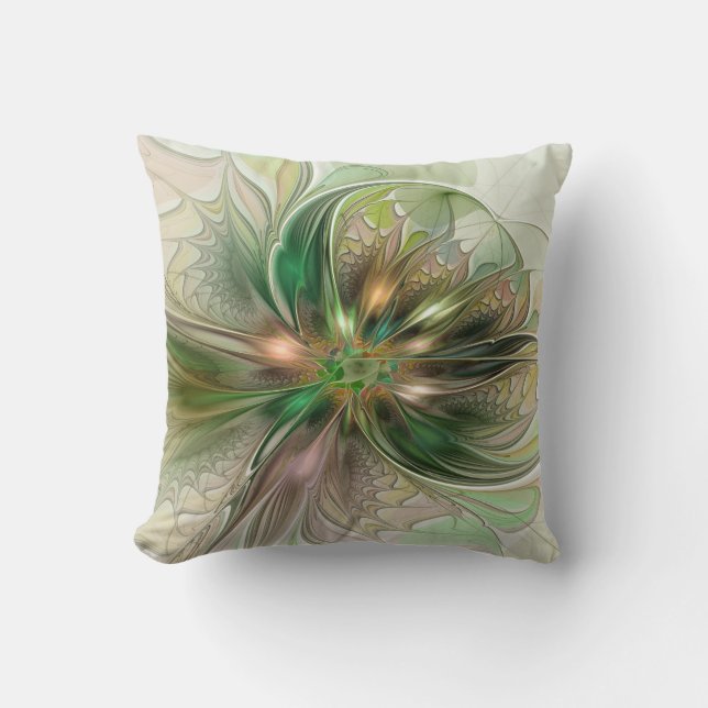 Coussin Imaginaire coloré Moderne Fleur Fractale Abstraite (Recto)