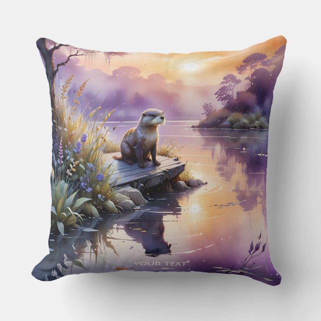 Coussin Imaginaire Coucher de soleil mignon Lac pourpre (Recto)