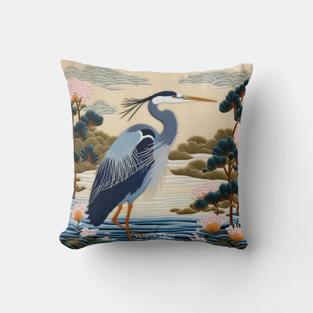 Coussin Imaginaire Cute Vivid japonais Heron Blue (Recto)