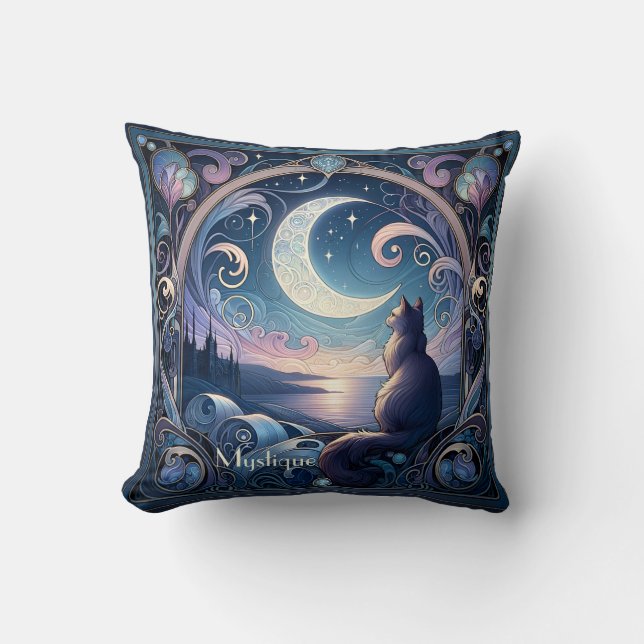 Coussin Imaginaire de nuit Lune Bleu Art Nouveau Design (Recto)