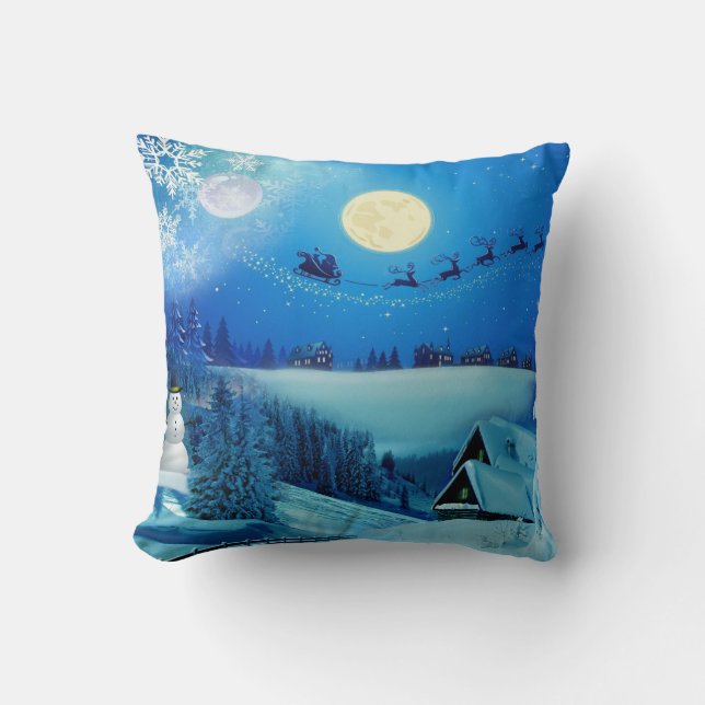 Coussin Imaginaire de vacances hivernales neige (Recto)