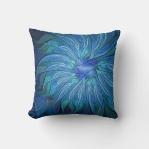 Coussin Imaginaire Fleur Bleue Motif, Art Fractal Abstrait