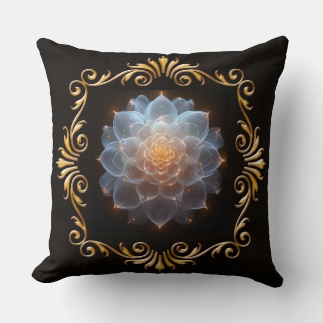 Coussin Imaginaire Fleur romantique et cadre d'or (Recto)