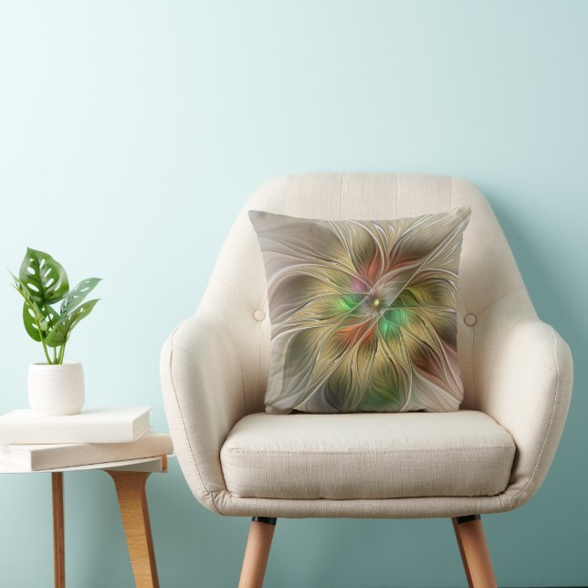 Coussin Imaginaire Floral Avec Or Moderne Abstrait Fractal (Chaise)