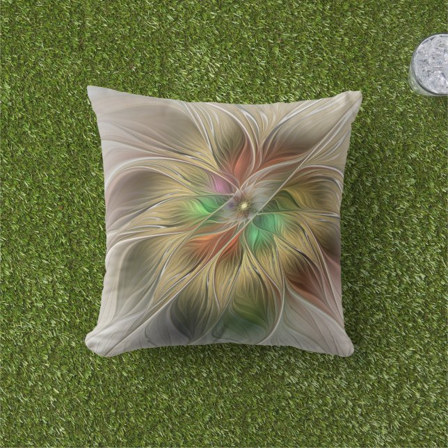 Coussin Imaginaire Floral Avec Or Moderne Abstrait Fractal (Herbe)