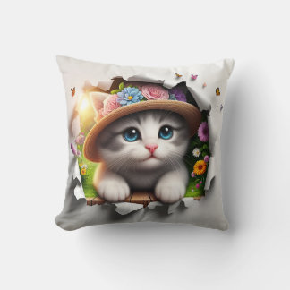 Coussin Imaginaire floral Feline : un portrait de chat lun