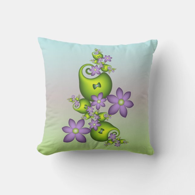 Coussin Imaginaire Floral Fleurs Lilac Formes vertes Fract (Recto)