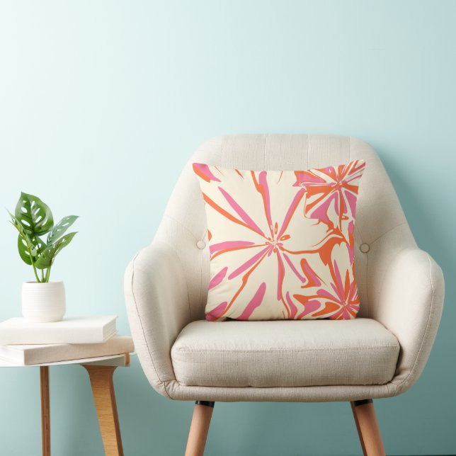 Coussin Imaginaire Floral - rose, orange et crème (Chaise)