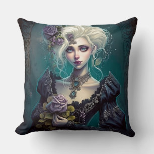 Coussin Imaginaire gothique fille avec Lavender Flowers Co
