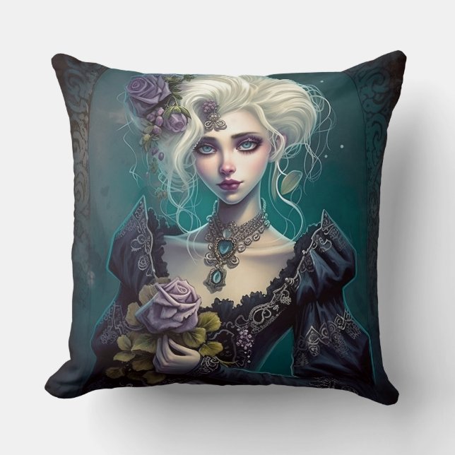 Coussin Imaginaire gothique fille avec Lavender Flowers Co (Recto)