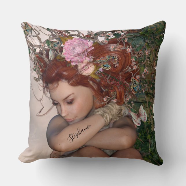 Coussin Imaginaire Jardin Fée Avec Fleur Rose (Recto)