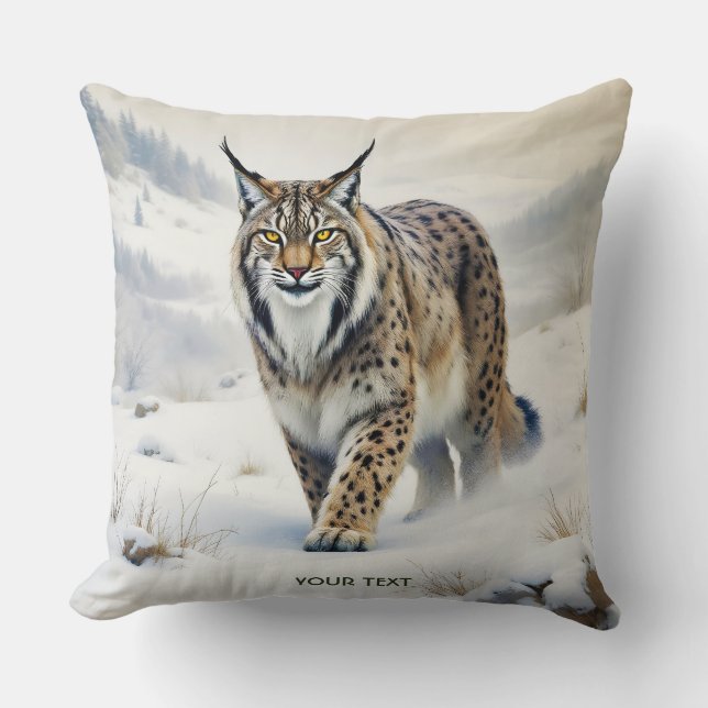 Coussin Imaginaire Lynx doux neige hivernale (Recto)
