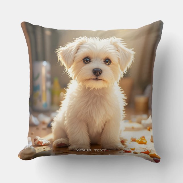 Coussin Imaginaire mignon maltais joyeux chiot maltais (Recto)