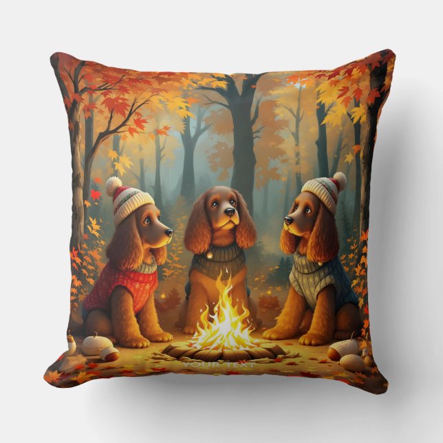 Coussin Imaginaire mignon trois chiens d'automne (Recto)