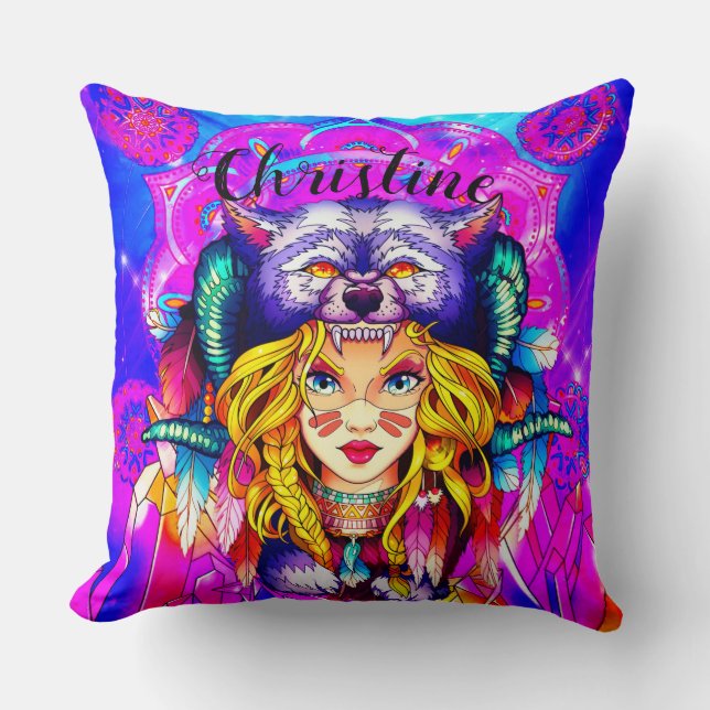 Coussin Imaginaire mignonne guerrière fille (Recto)