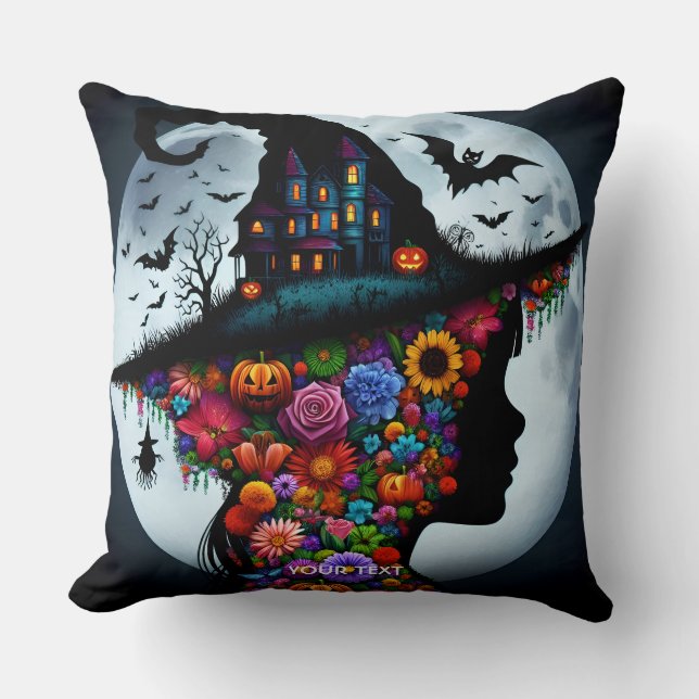 Coussin Imaginaire mignonne sorcière fille Halloween (Recto)