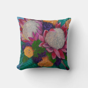 Coussin Imaginaire Queen Proteas et Roses oranges