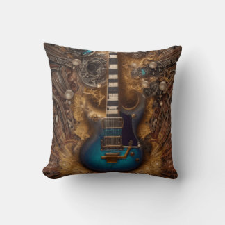 Coussin Imaginaire Steampunk Vintage Blue Guitare Aquarell