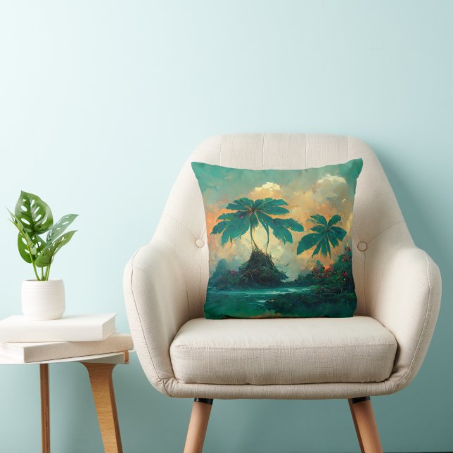 Coussin Imaginaire tropical Mer & Palmiers (Chaise)