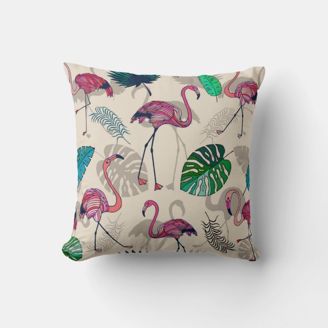 Coussin Imaginaire tropical : Motif feuille Flamant rose (Recto)