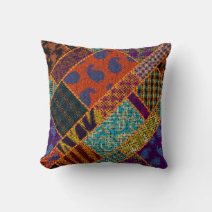 Coussin Imitation du motif de patchwork indien avec textur