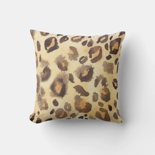 Coussin Imitation peau léopard, aquarelle abstraite. (Recto)