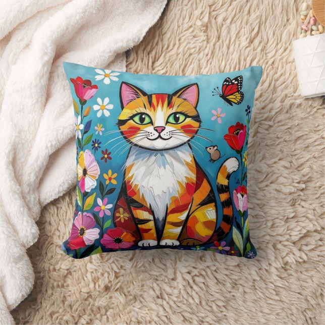 Coussin Impasto Cat, Flowers & Butterfly (Couverture)