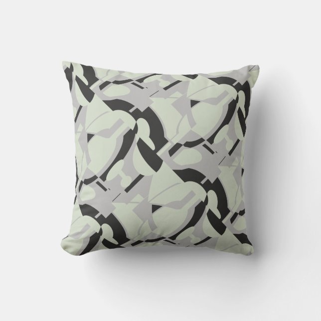 Coussin Impression Abstraite en diagonale noire gris vert  (Recto)