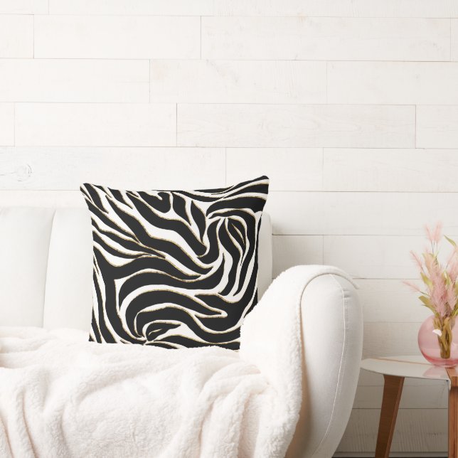 Coussin Impression animalière élégante noir or zèbre blanc (Canapé)