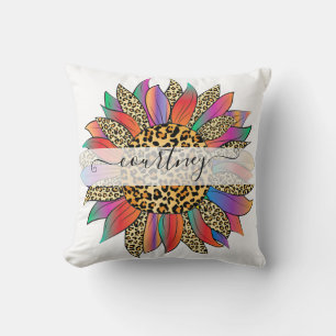 Coussin Impression arc-en-ciel et léopard personnalisée