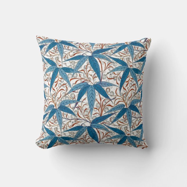Coussin Impression bambou William Morris, bleu denim et bl (Recto)
