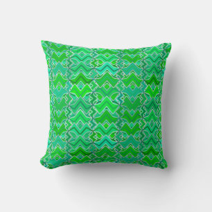 Coussin Impression batik tribal, vert jade et vert citron