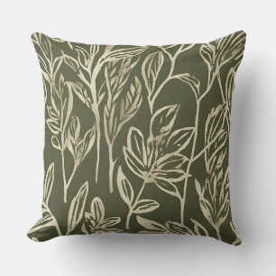 Coussin Impression botanique abstraite vert olive beige