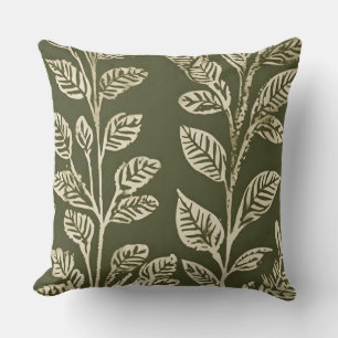 Coussin Impression botanique simple vert olive et ivoire