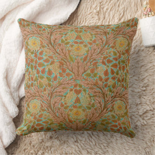 Coussin Impression botanique victorienne de rose et feuill